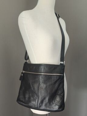 Margot Rich Black Leather Messenger Crossbody Bag With Silver Accents